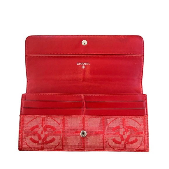 Authentic CHANEL Red Travel Line Leather & Canvas Long Wallet - Picture 6 of 16